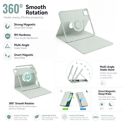 SENYOSON Green iPad Pro 11 Inch Case for iPad Pro 11" M4 5th Generation 2024, Detachable Magnetic Rotating Stand Cover with Honeycomb Back Panel Cooling, Snug Fit Protective Case