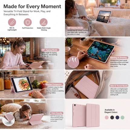 SENYOSON Black iPad Pro Case for 12.9/13 Inch iPad Pro 12.9" 3rd-6th Gen & iPad Pro 13" & iPad Air 13", Lightweight Slim Soft TPU Trifold Stand Smart Cover with Pencil Holder, Auto Wake/Sleep