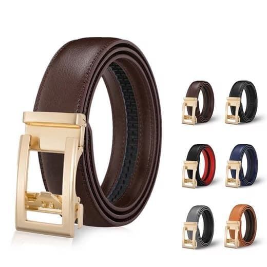 Unisex Double Sided Leather Ratchet Belt Hole Free Adjustable Alloy Buckle for Men & Women(Brown)