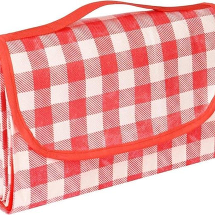 Waterproof Picnic Mat with Carry Handle, 100x150cm, Pink Gingham for Camping Beach Park Outdoor Activities