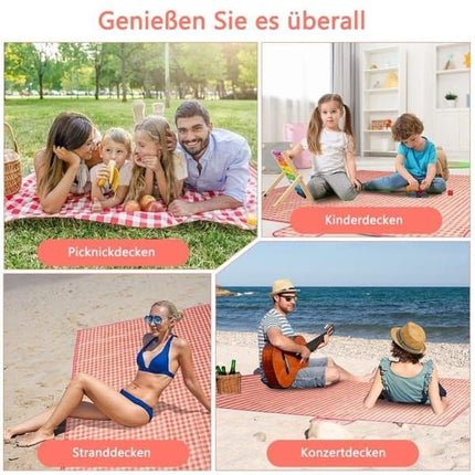 Waterproof Picnic Mat with Carry Handle, 100x150cm, Pink Gingham for Camping Beach Park Outdoor Activities