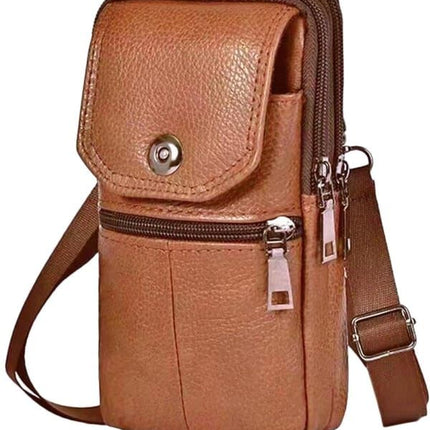 Men’s Leather Phone Waist Bag, Vertical Belt Pouch, Multi‑Purpose Crossbody Shoulder Smartphone Holder