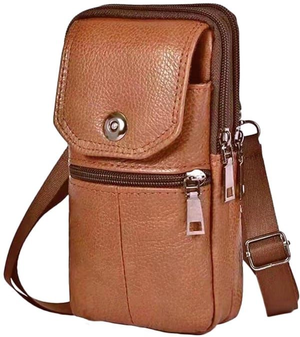 Men s Leather Phone Waist Bag Vertical Belt Pouch Multi Purpose Crossbody Shoulder Smartphone Holder