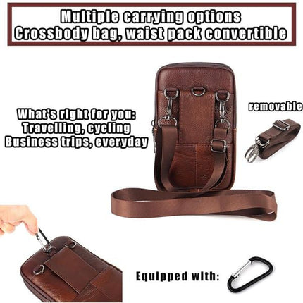 Men’s Leather Phone Waist Bag, Vertical Belt Pouch, Multi‑Purpose Crossbody Shoulder Smartphone Holder
