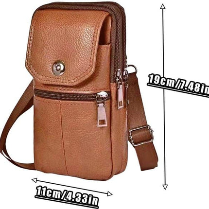 Men’s Leather Phone Waist Bag, Vertical Belt Pouch, Multi‑Purpose Crossbody Shoulder Smartphone Holder