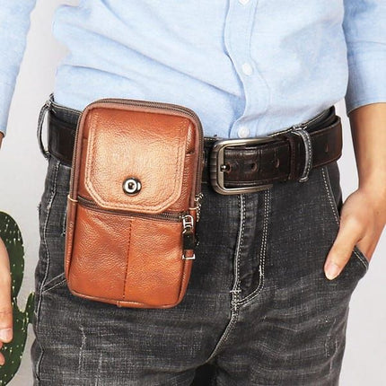 Men’s Leather Phone Waist Bag, Vertical Belt Pouch, Multi‑Purpose Crossbody Shoulder Smartphone Holder