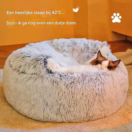 Cave Cat Bed 40cm, Donut Calming Anti‑Anxiety Pet Bed, Grey‑White for Cats & Small Dogs