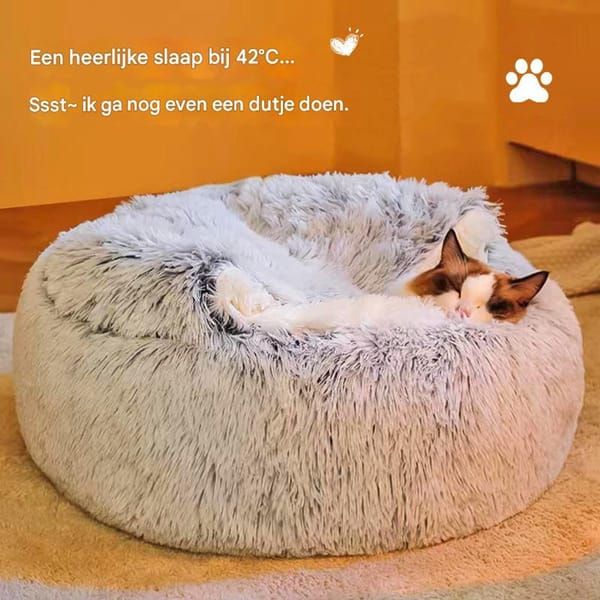 Cave Cat Bed 40cm Donut Calming Anti Anxiety Pet Bed Grey White for Cats & Small Dogs – product detail