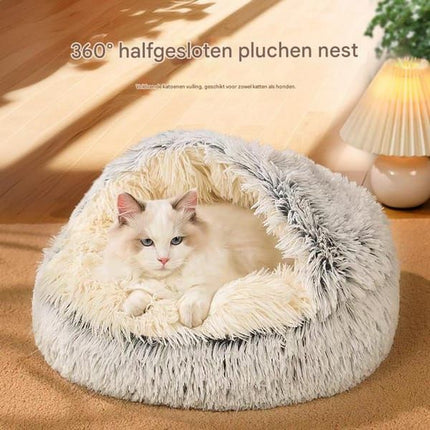 Cave Cat Bed 40cm, Donut Calming Anti‑Anxiety Pet Bed, Grey‑White for Cats & Small Dogs