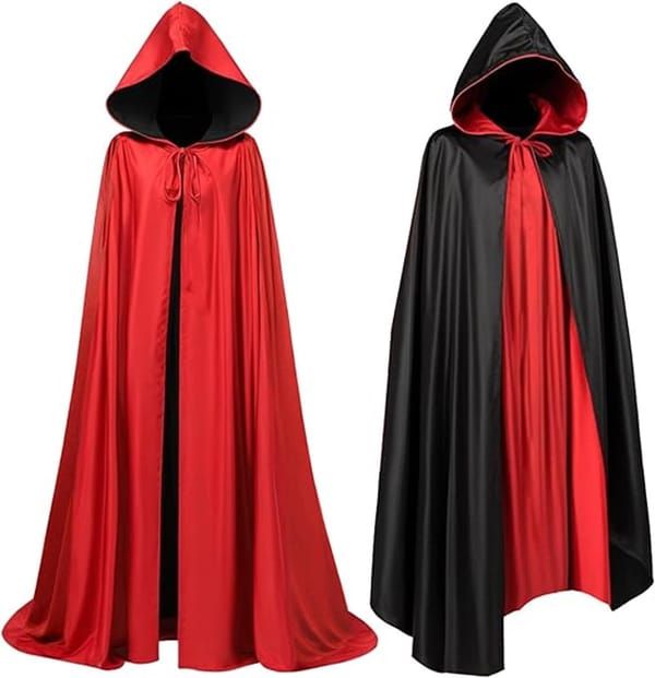 Reversible Hooded Long Cape Black & Red Double Sided Unisex Cloak Halloween Cosplay Costume for Vampire