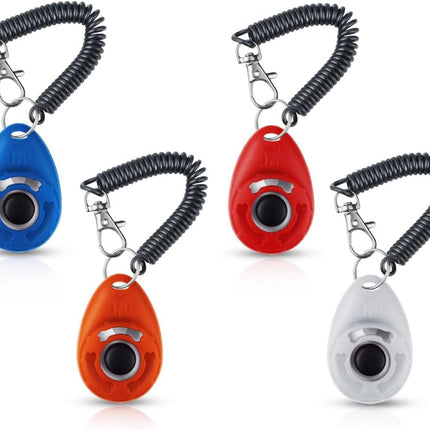 Petluno 4 Pieces Pet Training Clicker with Wrist Strap and Dog Treat Pouch for Puppy Cats Birds Kit Behavioral (White, Red, Orange, Blue)