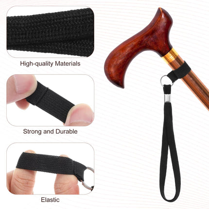 5PCS Walking Cane Wrist Strap Replacement, Black Adjustable Wrist Strap Lanyard Elastic Loop Universal Walking Cane Handle Crutch Straps Accessories for Foldable Sticks Standing Canes Seniors Crutches