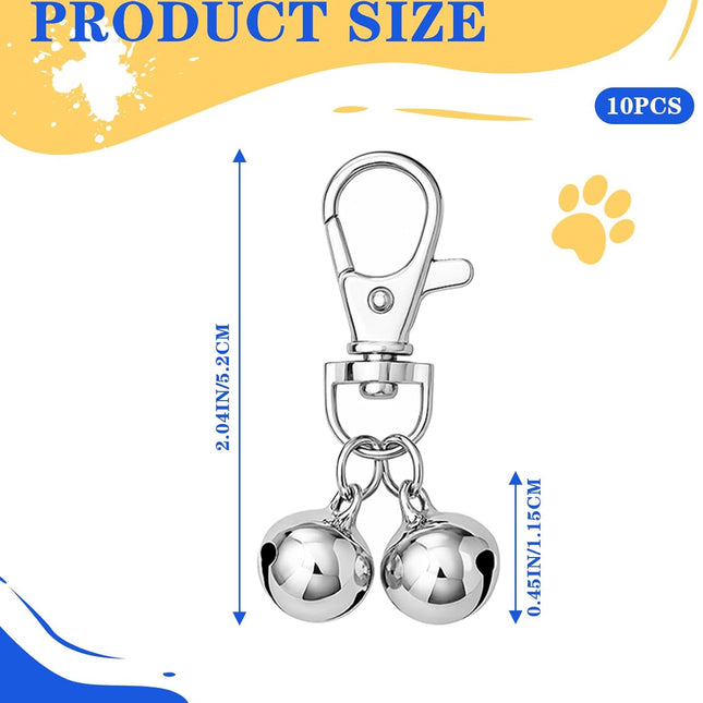 10 PCS Small Bell for Dog Collar Loud Bells for Cat Collars Mini Sliver Training Bells Cat Loud Bell Necklace with Heavy Duty Snap Clips Pet Pendant for Dogs Pets Tracking Training Christmas Gift