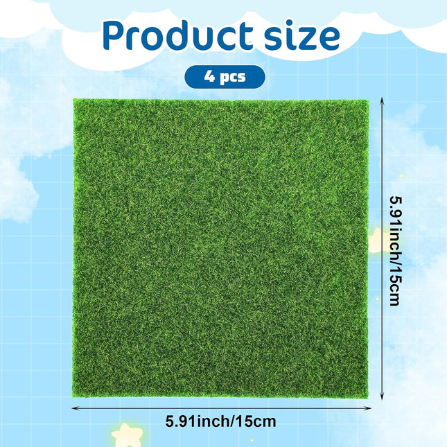 Xindojuz 4 Packs Fake Grass Decor Artificial Grass for Crafts Fairy Garden Turf Diorama Supplies (6 x 6/15