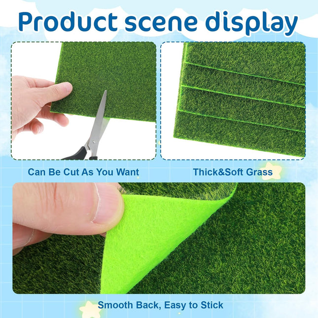 Xindojuz 4 Packs Fake Grass Decor Artificial Grass for Crafts Fairy Garden Turf Diorama Supplies (6 x 6/15 – product detail