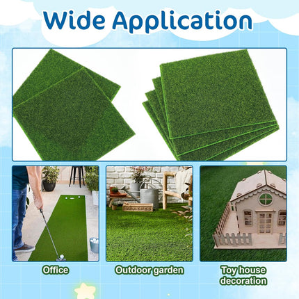 Xindojuz 4 Packs Fake Grass Decor, Artificial Grass for Crafts, Fairy Garden Turf, Diorama Supplies Miniature Lawn Mat, Dollhouse Ornament DIY Decoration Accessories (6" x 6"/15 x 15 cm)