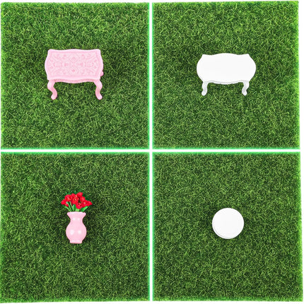 Xindojuz 4 Packs Fake Grass Decor, Artificial Grass for Crafts, Fairy Garden Turf, Diorama Supplies Miniature Lawn Mat, Dollhouse Ornament DIY Decoration Accessories (6" x 6"/15 x 15 cm)