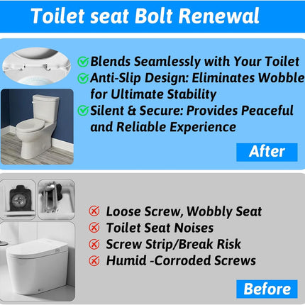 4 Set Stainless Steel Toilet Seat Bolts, 10mm Toilet Seat Screws Replacement Kit with Expanding Rubber Nuts Universal Toilets Seats Hardware for Most Top Mount Toilets Seats Tightening Kit Replacement
