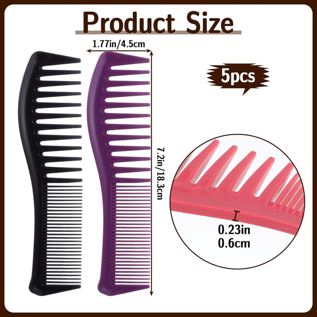 5 Pcs Comb Set Wide Tooth Combs for Hair Styling Detangling Double Sided Wide And Fine (5