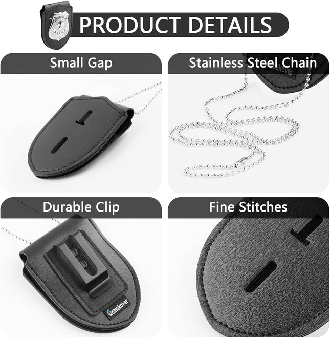 1 Pack Sheriff Badge Shield Holder with Faux Leather Wrapped Heavy Duty Steel Belt Clip V1258-DP02-A-1110