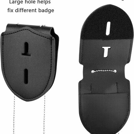 1 Pack Sheriff Badge Shield Holder with Faux Leather Wrapped Heavy Duty Steel Belt Clip with Stainless Steel Necklace, Universal, Black, Deputy Badge Holder, 8x3 inch (1 Pack)