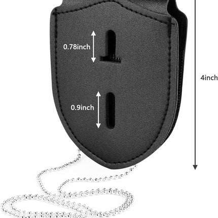 1 Pack Sheriff Badge Shield Holder with Faux Leather Wrapped Heavy Duty Steel Belt Clip with Stainless Steel Necklace, Universal, Black, Deputy Badge Holder, 8x3 inch (1 Pack)