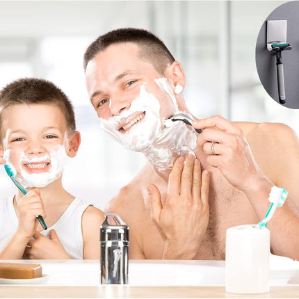 Razor Holder Shaver Hook Hanger Stand(2 Pack)Self Adhesive Stainless Steel Heavy Duty Utility Storage Hook,Shower Hook for Razor,Bathroom Kitchen Organizer for Plug Robe Towel Loofah Bathrobe Coat