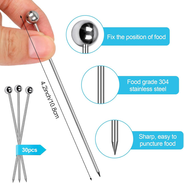 30 Pcs Cocktail Picks Appetizer Skewers Stainless Steel Cocktail Skewers Cleanable and Reusable – product detail