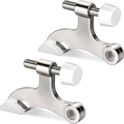 Hinge Pin Door Stopper, 2 Pcs Heavy Duty Hinge Pin Stopper, Adjustable Door Stopper with White Rubber Bumper Tips, Striking Wall Dents from Door Knobs, Silver