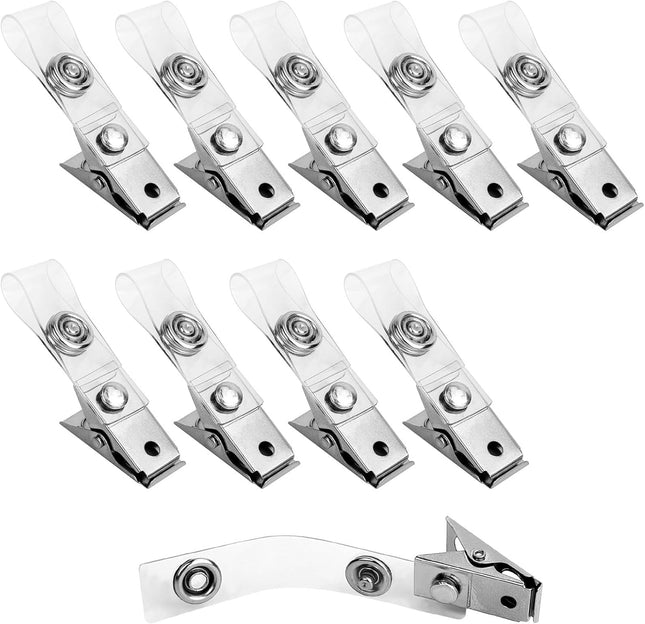 10 Pcs Metal Badge Clips with Transparent PVC Straps Secure Name Tag Clips for ID Cards and Badge Holders
