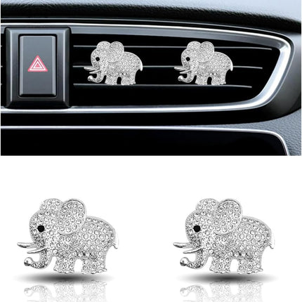 2PCS Crystal Diamond Car Air Vent Clip, Elephant Bling Charms Crystal Car Air Outlet Clip, Bling Car Interior Decorative Accessories for Women Girls