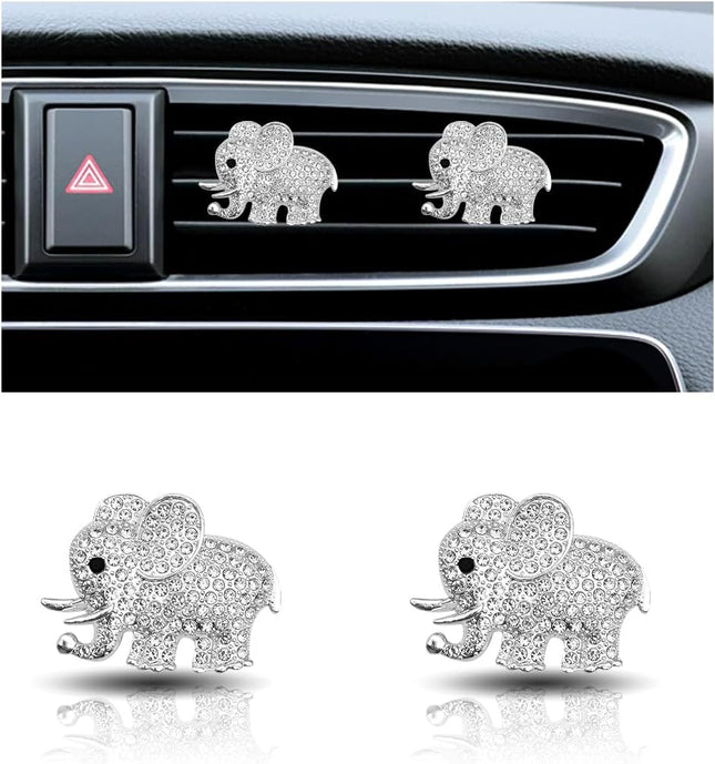 2PCS Crystal Diamond Car Air Vent Clip Elephant Bling Charms Crystal Car Air Outlet Clip Bling Car Interior