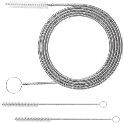 60 Inch Long Drain Wire Brush Hose Flexible Feeding Tube Pipe Cleaning Brush - Nylon Stainless Steel Auto Sunroof Drain Cleaning Tool & 2 Slim Straw Cleaning Brush for Cars, Fridges