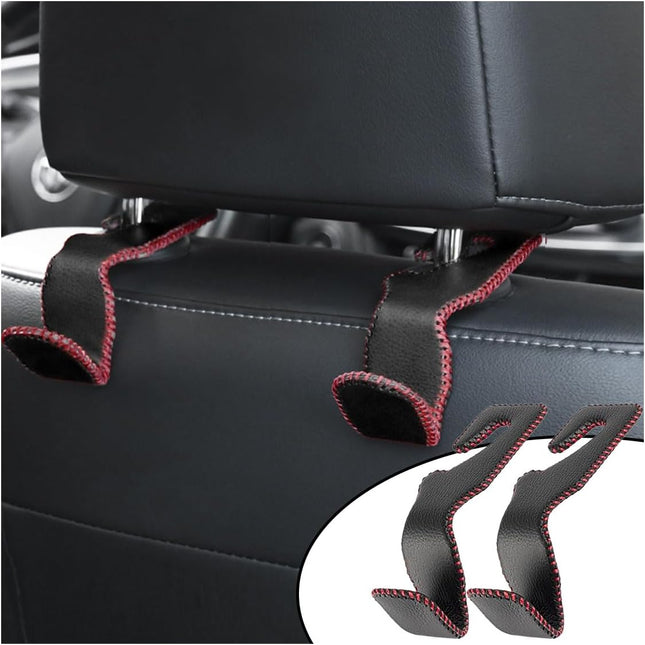 2Pack Car Seat Back Headrest Hooks Superior Leather Auto Seat Hook Hangers Vehicle Interior Organizer