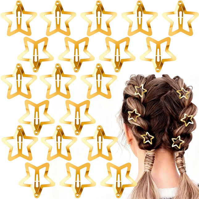20pcs Gold Star Hair Clips Y2K Star Snap Clip Barrettes for Women 1.18in Metal Non-Slip V1258-DP02-A-1688