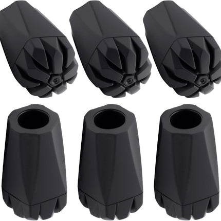 6pcs Anti-Slip Walking Stick Tips, Shock Absorption Trekking Pole Tips Replacements for Hiking Pole for Outdoor Hikers, Mountaineers-Black