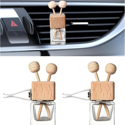 2PCS Car Diffuser Air Freshener Bottle, Refillable Empty Glass Perfume Bottles with Vent Clip, Universal Essential Oil Diffuser for Most Vehicles, Interior Car Accessories (2PCS)