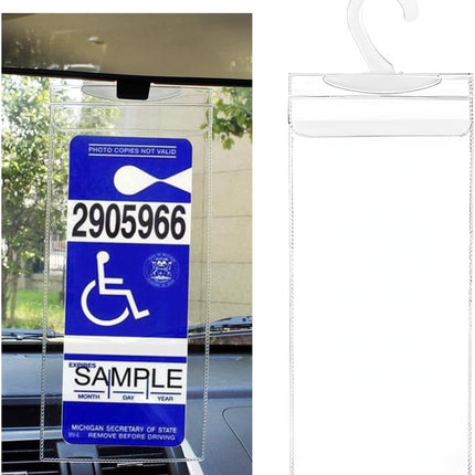 Handicap Placard Holder, 11.6"×5" Transparent Disabled Parking Permit Protective Holder Sleeve, Automotive Disabled Placard Cover with Large Hanger, Car Accessories (1 PCS)