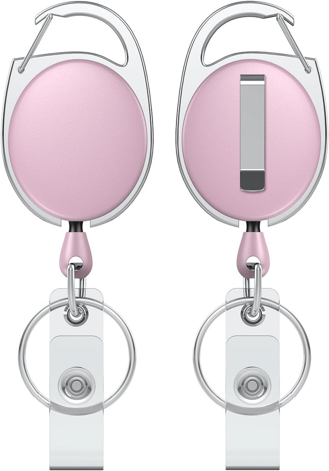 2 Pack Retractable Badge Reel for Badge Holder Pink Heavy Duty Retractable Keychain Strong ABS