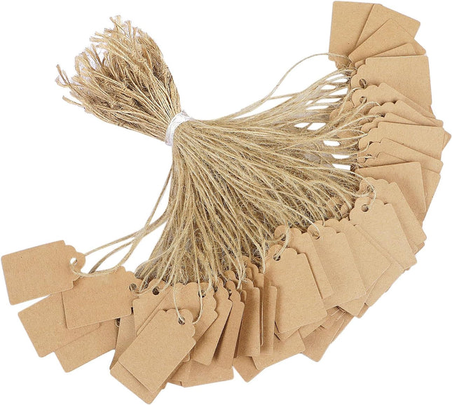 200 Pcs Price Tag with String Attached Writable Brown Kraft Paper Tags with Jute Twine V1258-DP02-A-1904