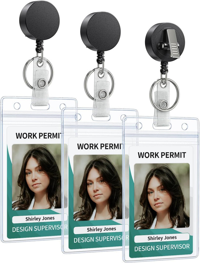 3 Pack Retractable Badge Reel with Swivel Alligator Clip Heavy Duty Retractable Keychain with