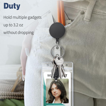 3 Pack Retractable Badge Reel with Swivel Alligator Clip Heavy Duty Retractable Keychain with Stainless Steel Spring Coil Strong ABS Casing with Waterproof Clear Badge Holder