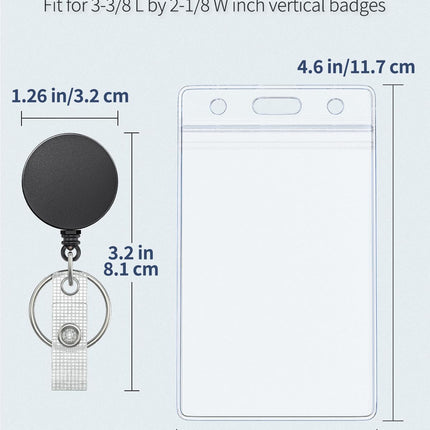 3 Pack Retractable Badge Reel with Swivel Alligator Clip Heavy Duty Retractable Keychain with Stainless Steel Spring Coil Strong ABS Casing with Waterproof Clear Badge Holder
