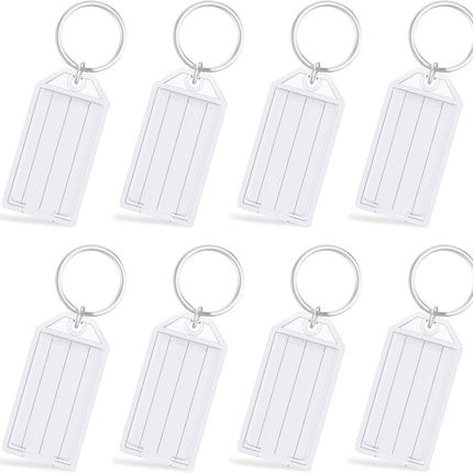 2 Inch Tough Plastic Key Tags White Item Identifiers with Blank Paper Labels Transparent Covers and Split Rings