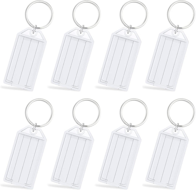 2 Inch Tough Plastic Key Tags White Item Identifiers with Blank Paper Labels Transparent Covers and Split