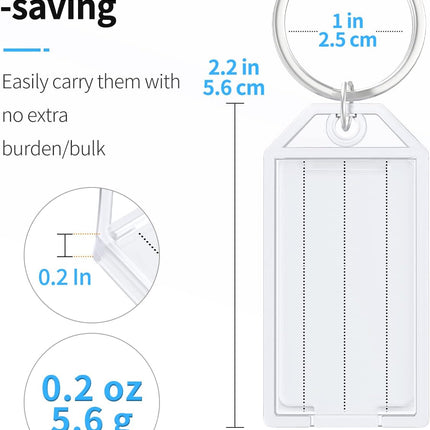 2 Inch Tough Plastic Key Tags White Item Identifiers with Blank Paper Labels Transparent Covers and Split Rings