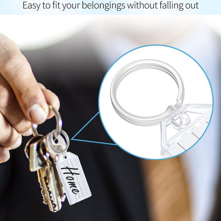 2 Inch Tough Plastic Key Tags White Item Identifiers with Blank Paper Labels Transparent Covers and Split Rings