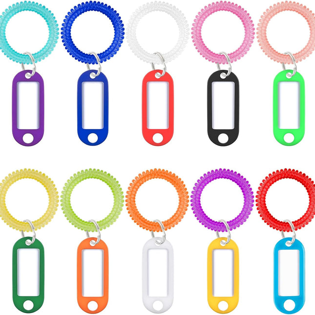 Wrist Spring Spiral Coil Keychains & Key Tag Labels Plastic Colorful Stretchable Key Holder Wrist Bracelet Keychain
