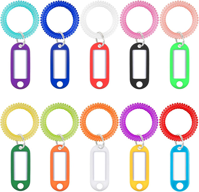 Wrist Spring Spiral Coil Keychains & Key Tag Labels Plastic Colorful Stretchable Key Holder Wrist Bracelet