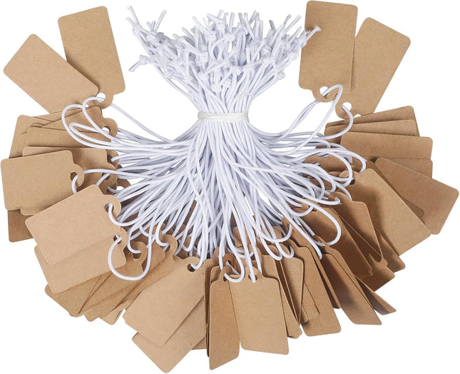 200 Pcs Kraft Price Tags with Elastic String Attached Writable Brown Kraft Paper Tags Hang